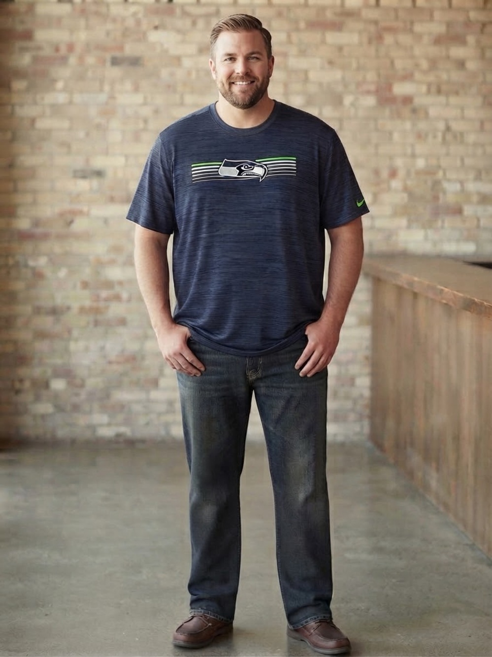 Nike Dri-Fit Men's Navy Seahawks Logo Tee with Green Accents